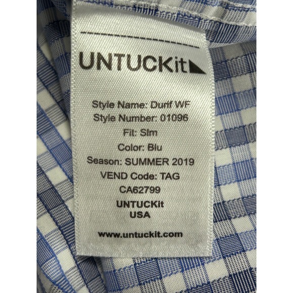 UNTUCKit Men's LARGE L Durif Slim Fit Blue Plaid Wrinkle Free Shirt - CJ - Picture 5 of 8
